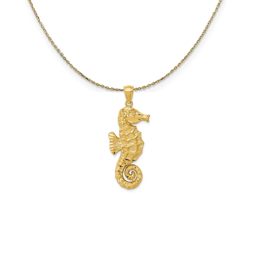 14k Yellow Gold Large 2D Seahorse (15 x 38mm) Necklace