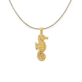 14k Yellow Gold Large 2D Seahorse (15 x 38mm) Necklace