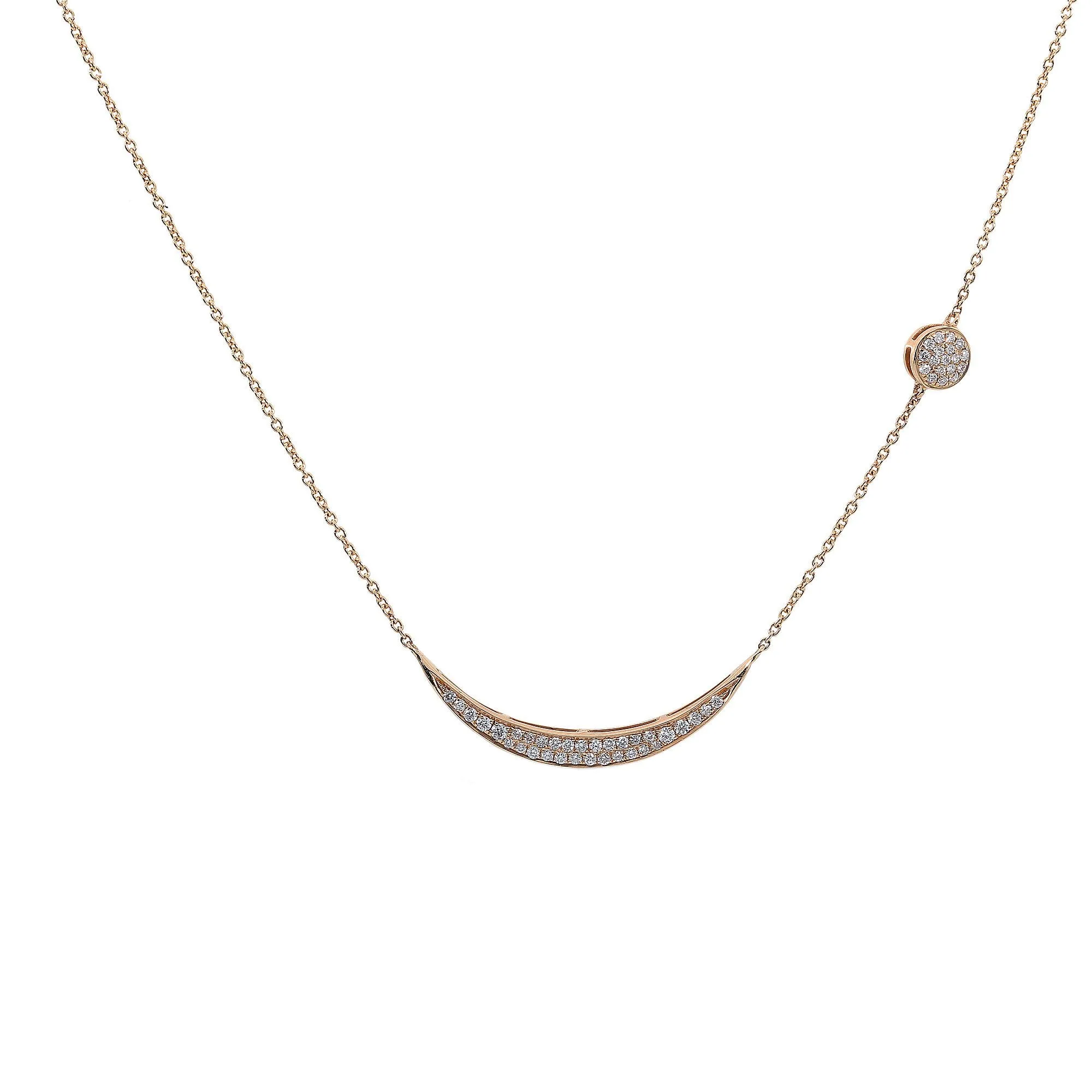 18K Yellow Gold Women Moon Shaped Necklace with Round Pin