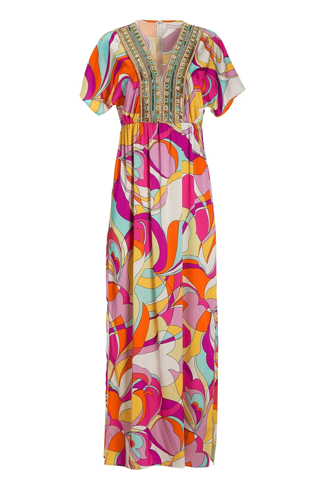 Abstract Print Embellished Maxi Dress Hamptons Swirl