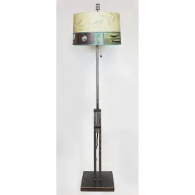 Adjustable-Height Steel Floor Lamp with Large Drum Shade in Twin Fish