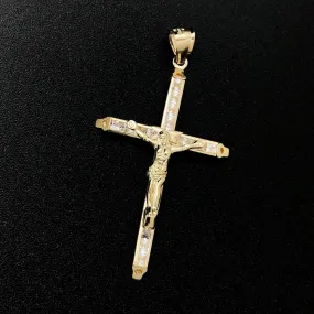 Baguette Crucifix Large CZ 10K Yellow Gold Pendant