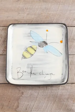 Bee the Change Hand Painted Ceramic Small Square Plate