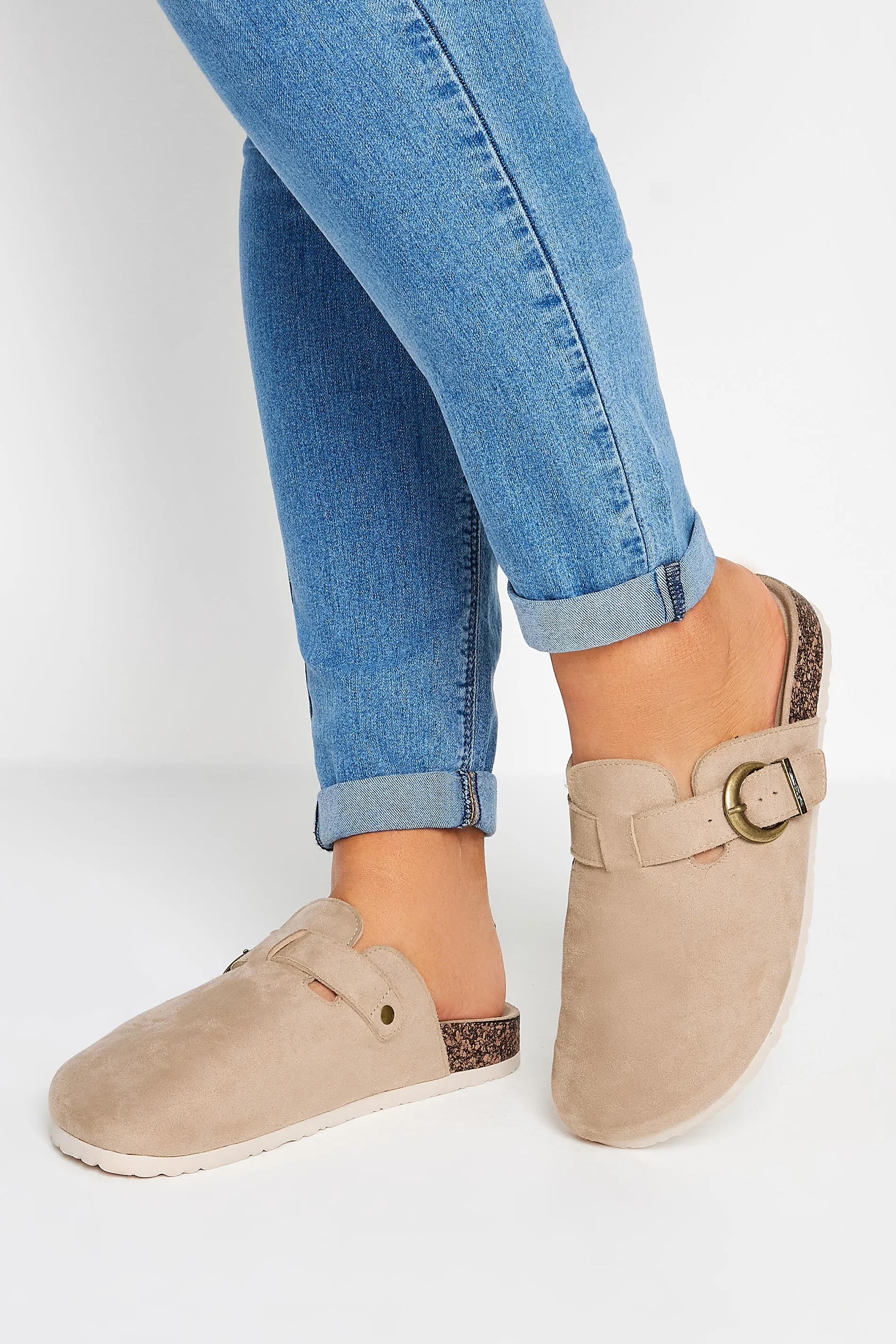 Beige Brown Faux Suede Clogs In Extra Wide EEE Fit