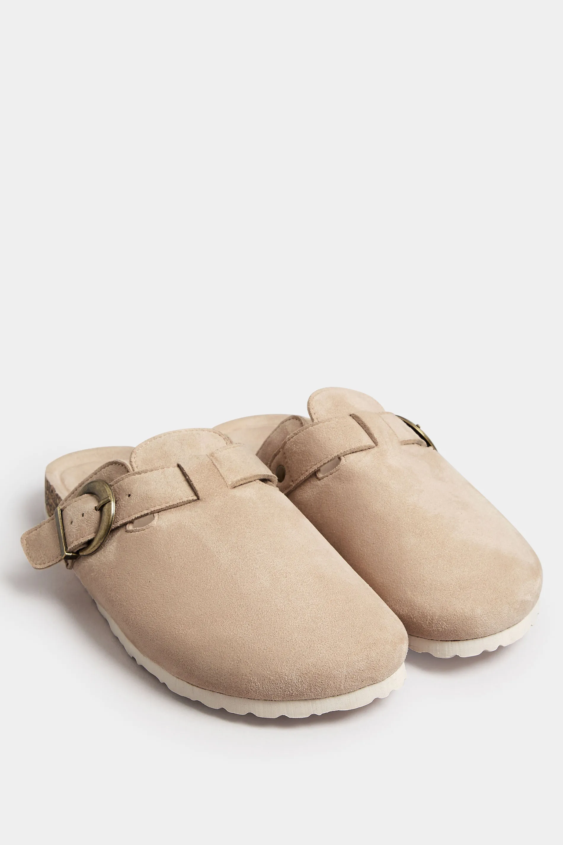 Beige Brown Faux Suede Clogs In Extra Wide EEE Fit