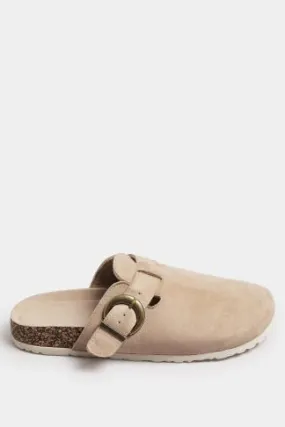 Beige Brown Faux Suede Clogs In Extra Wide EEE Fit