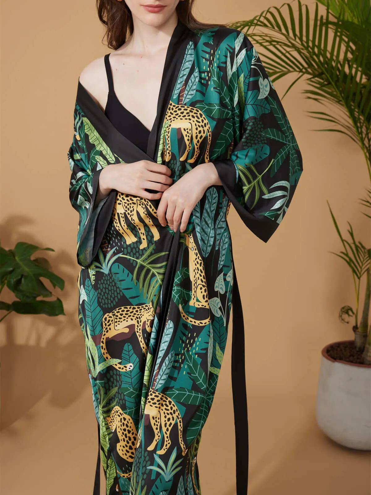 Black Leopard Kimono Robe