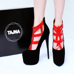 Black Red Cage High Heel Ankle Platforms