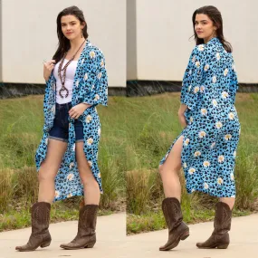 Blue Leopard, Daisy Flower print, Duster