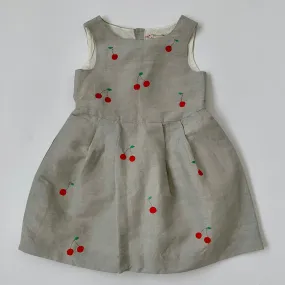 Bonpoint Grey Linen Dress With Cherry Embroidery: 6 Years