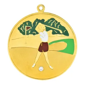 Cartier Mid-Century Diamond Enamel 14 Karat Gold Large Golfer Charm Pendant