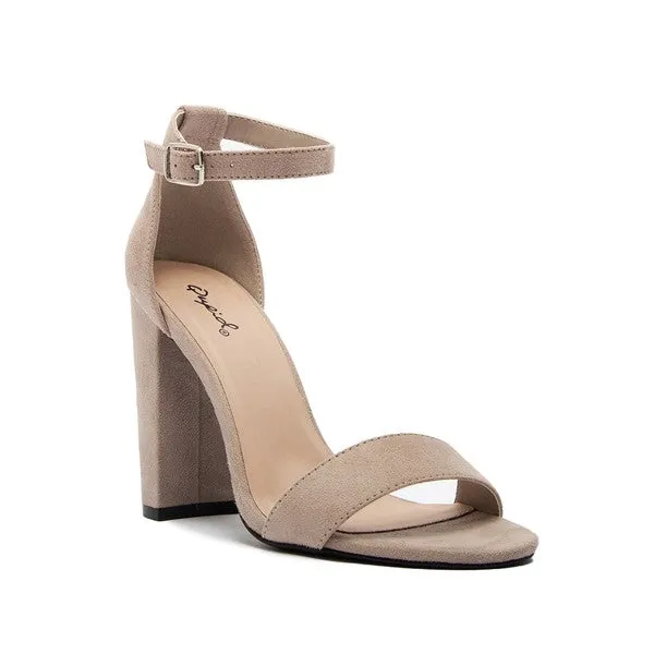 Cashmere Chunky Heel Pump Sandal with Open Toe Ankle Strap