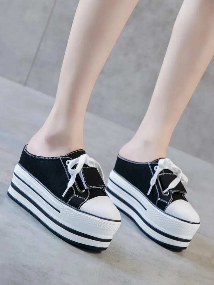 Casual Fashion Women's Breathable 8cm Hidden Wedge Heels Platform Shoes