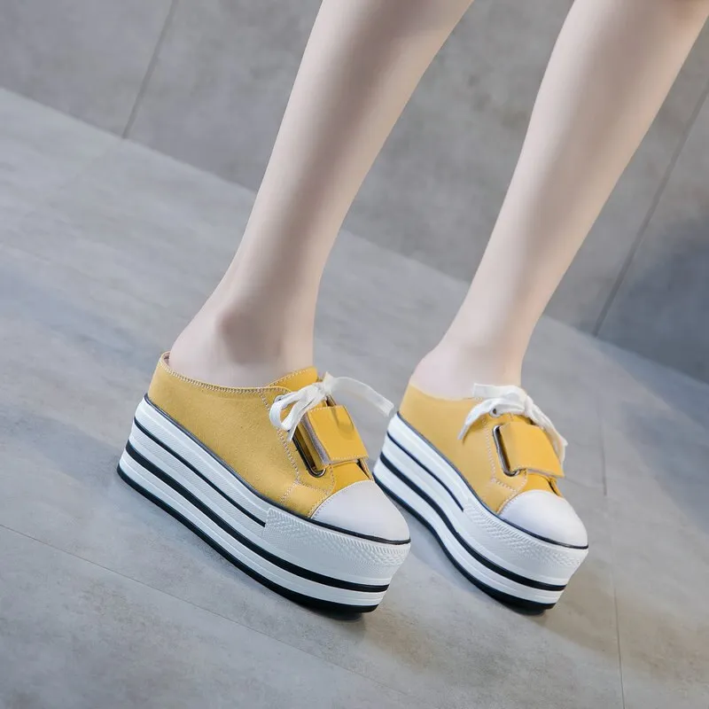 Casual Fashion Women's Breathable 8cm Hidden Wedge Heels Platform Shoes