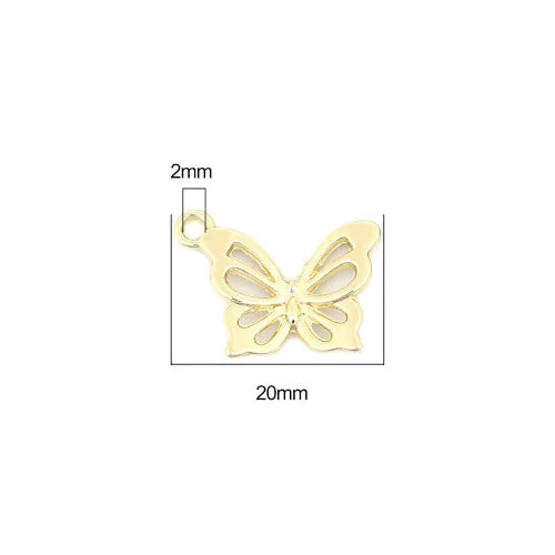 Charms, Butterfly, Single-Sided, Open Work, Chaton, Gold Plated, Alloy, 20mm