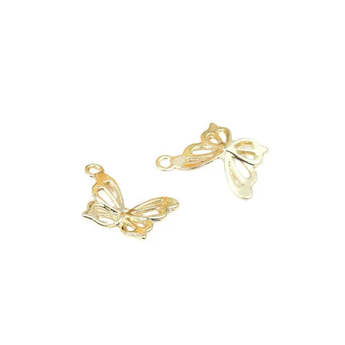 Charms, Butterfly, Single-Sided, Open Work, Chaton, Gold Plated, Alloy, 20mm