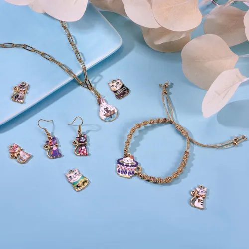 Charms, Cats, Single-Sided, Assorted, Multicolored, Enameled, Gold Plated, Alloy, 19.5-24.5mm