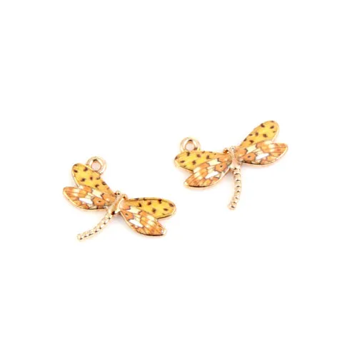 Charms, Dragonfly, Single-Sided, Golden, Yellow, Enameled, Alloy, 22mm