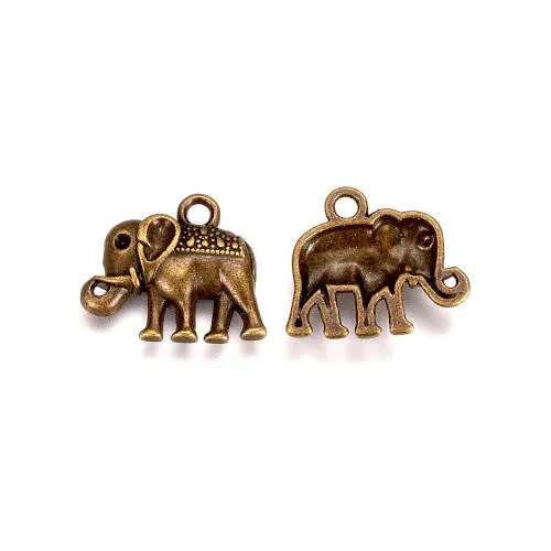 Charms, Tibetan Style, Elephant, Single-Sided,  Antique Bronze, Alloy, 15mm