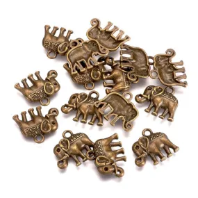 Charms, Tibetan Style, Elephant, Single-Sided,  Antique Bronze, Alloy, 15mm