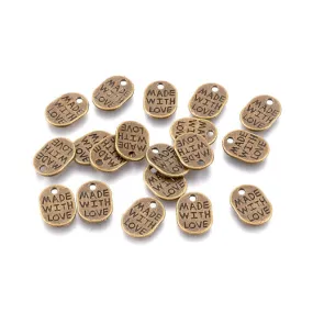 Charms, Tibetan Style, Single-Sided, Oval, With Words Made With Love, Antique Bronze, Alloy, 11mm