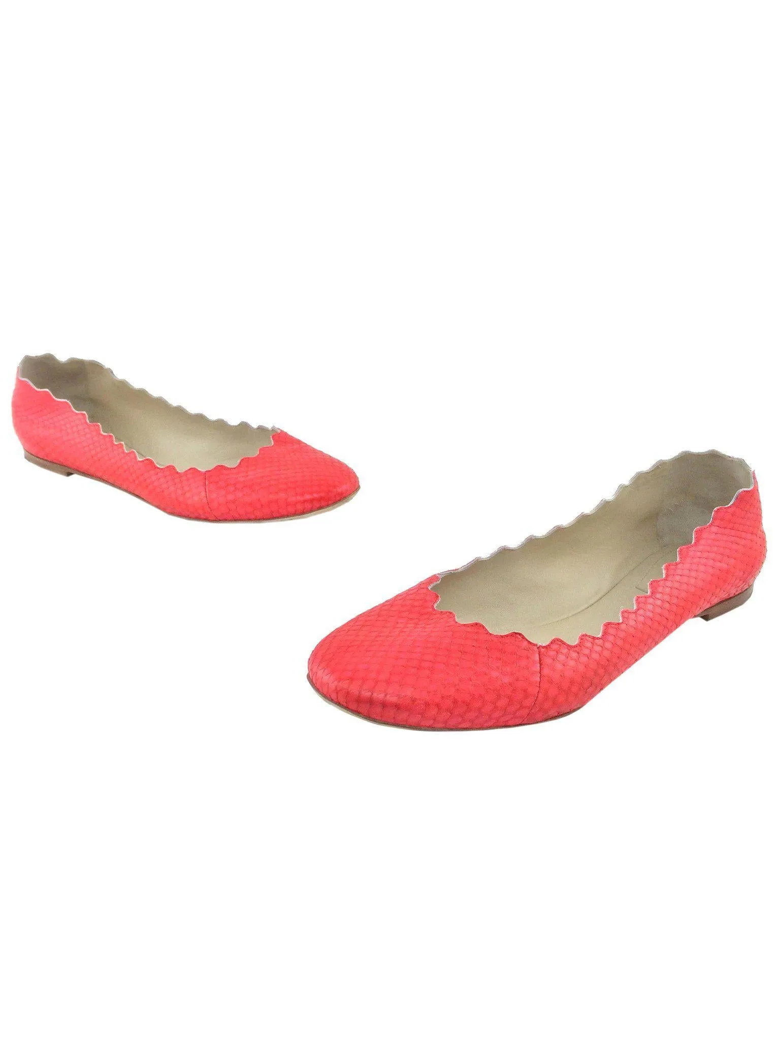 Chloe Lauren Scalloped Snakeskin Flats Size 9.5