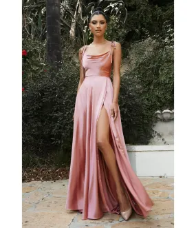 Cinderella Divine  Desert Rose Liquid Satin Bridesmaid Gown