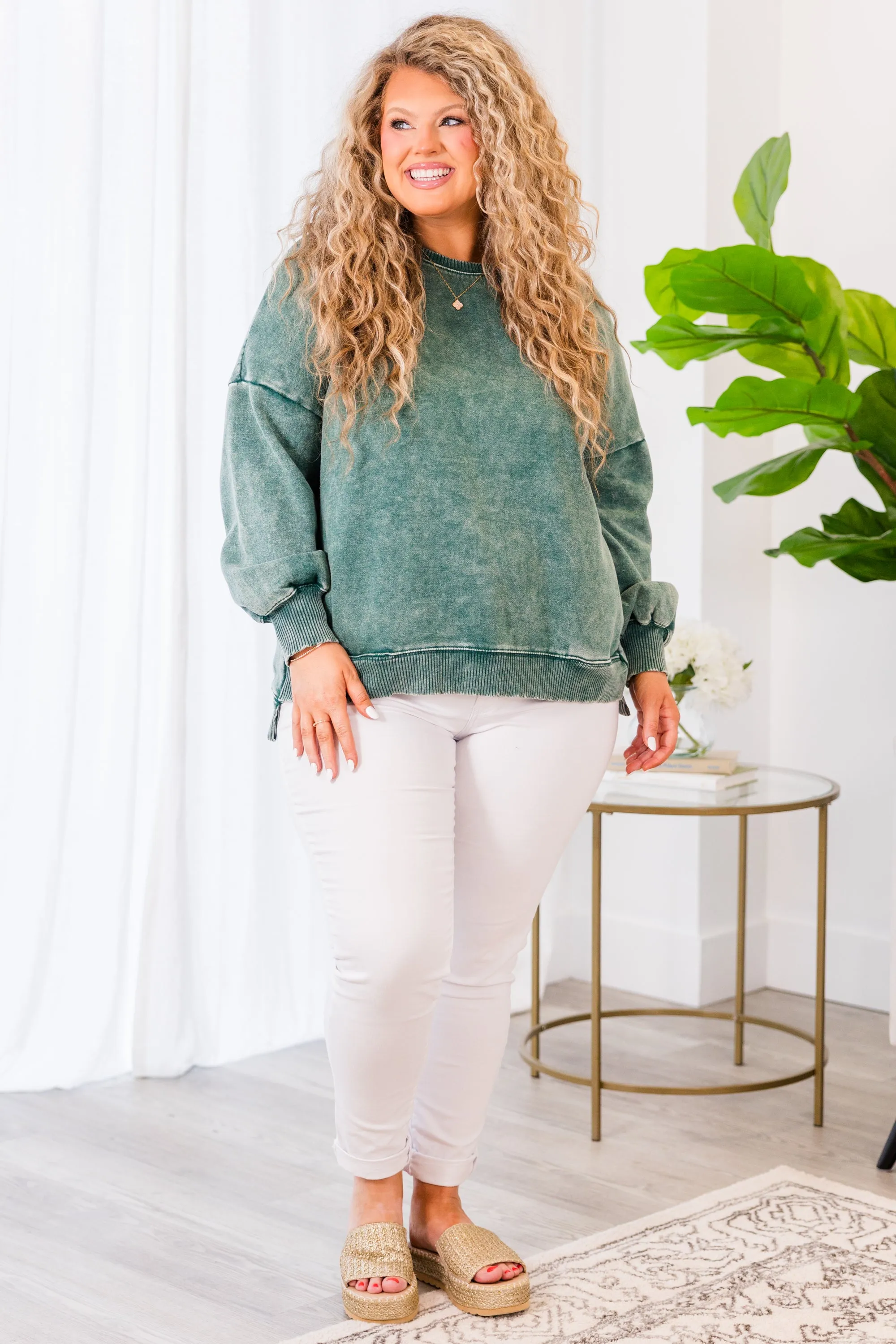 Comfy And Cozy Pullover, Dark Green