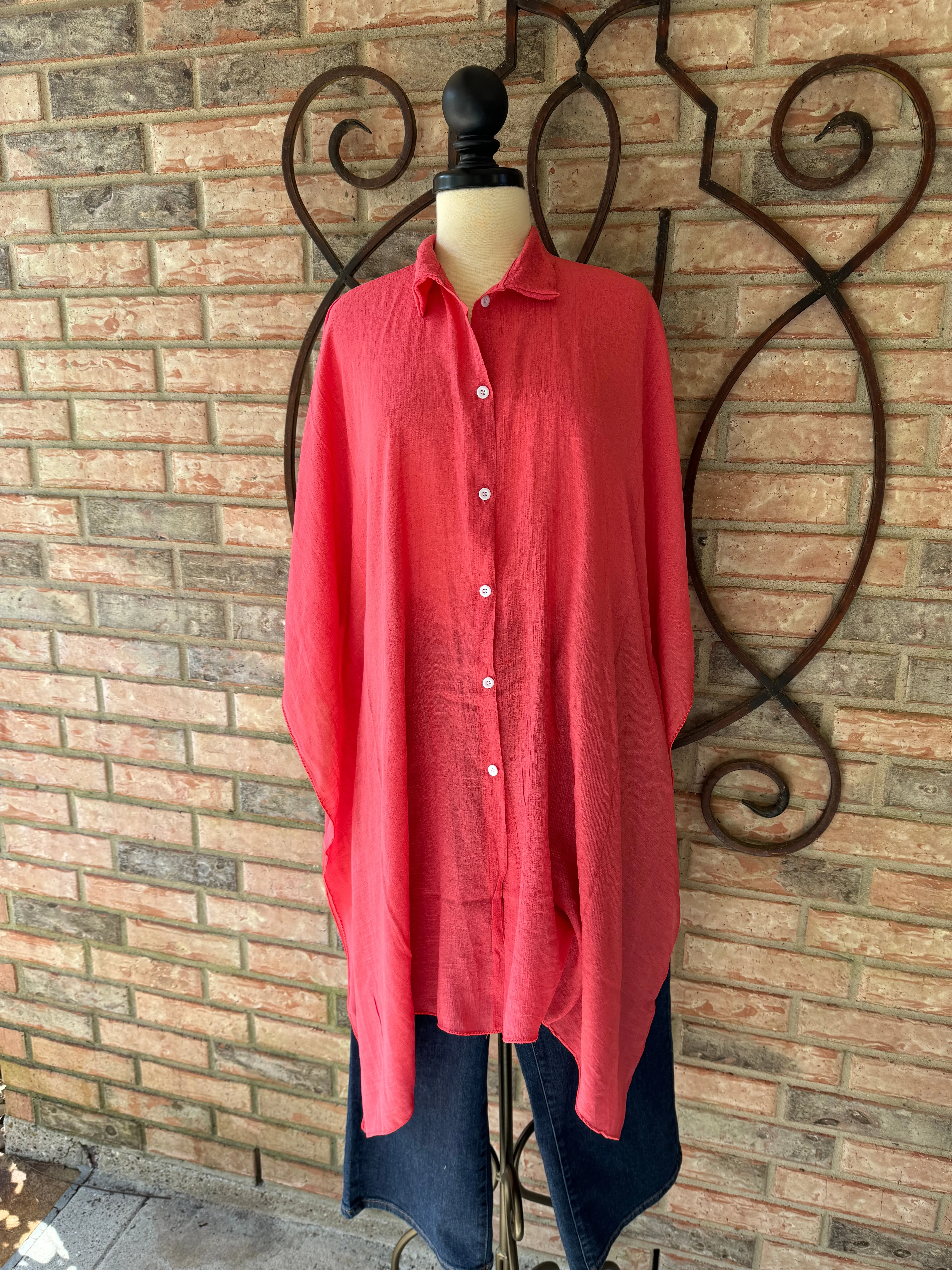 Coral Linen Flowy Tunic/Kimono