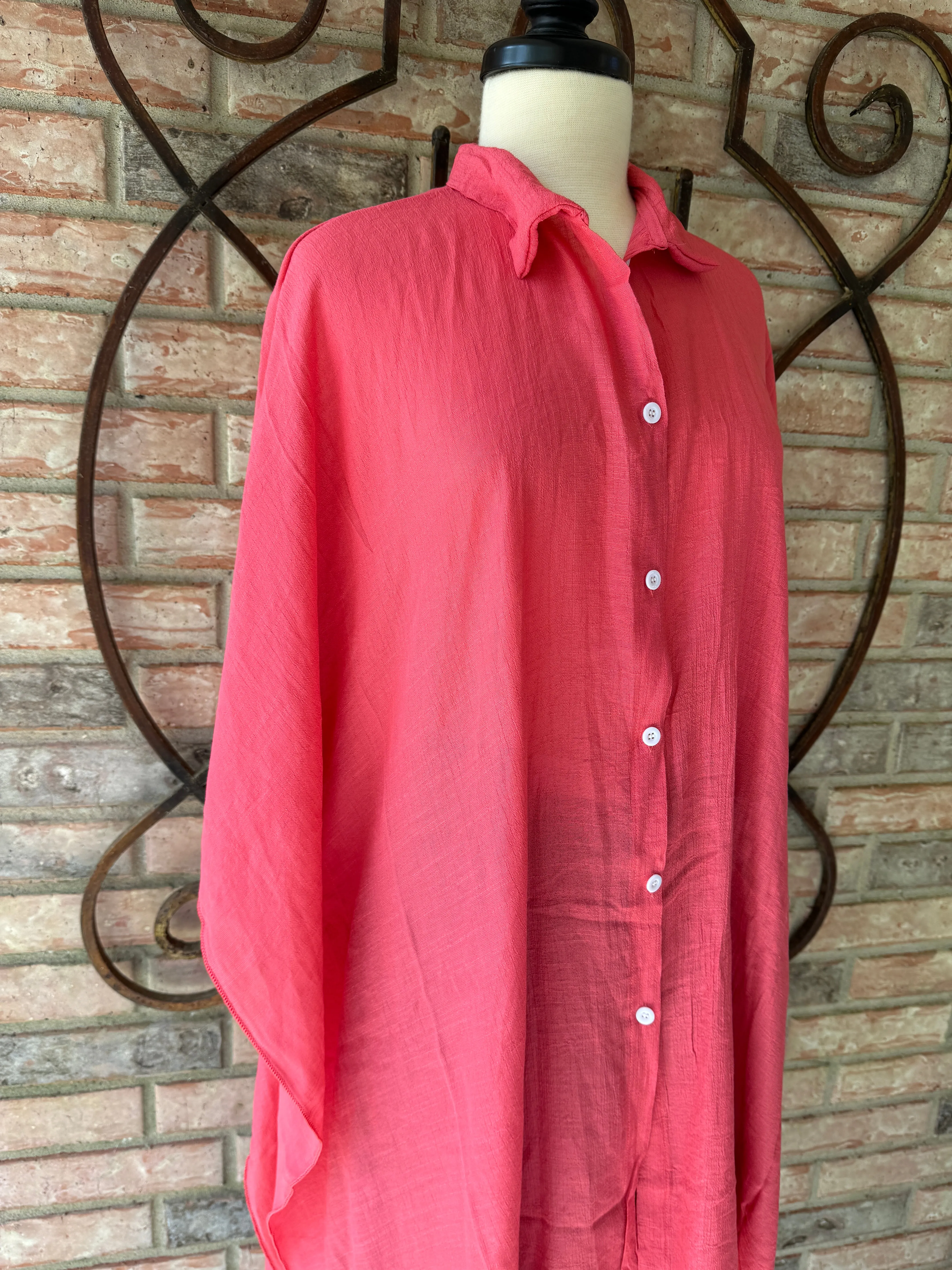 Coral Linen Flowy Tunic/Kimono