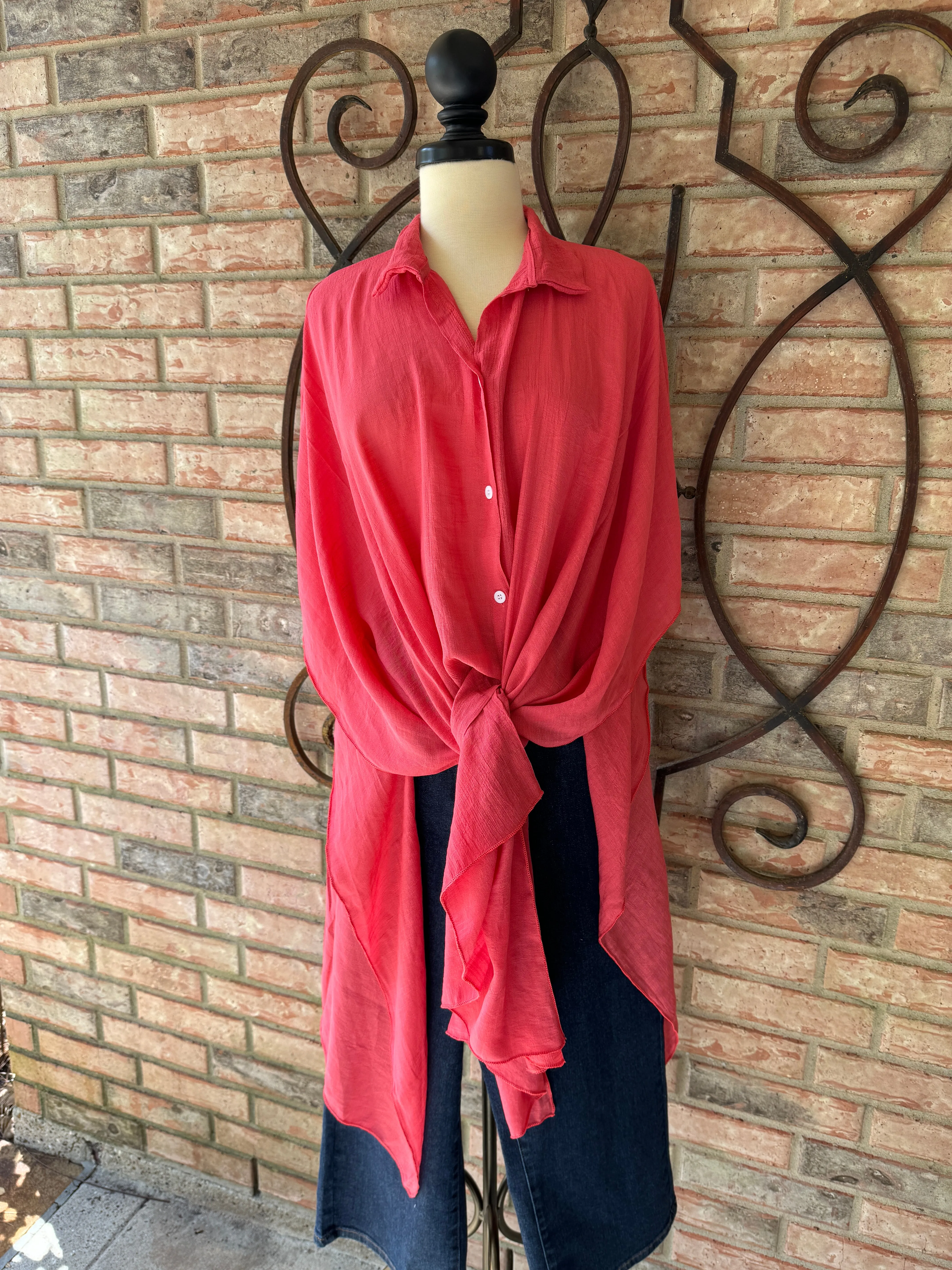 Coral Linen Flowy Tunic/Kimono