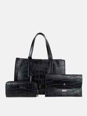 Croco Tote With Wallet & Pouch Bag