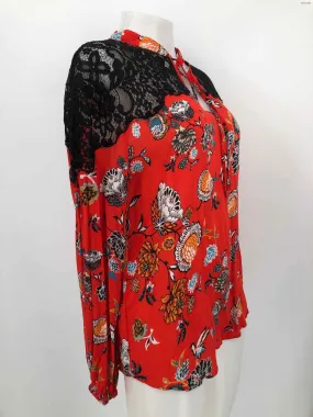 DESIGUAL Red Black Multi Print Longsleeve Size X-LARGE Top