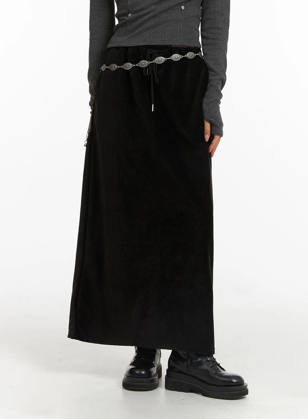 Drawstring Waist Maxi Skirt CJ417