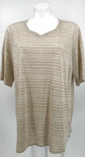 EILEEN FISHER Beige White Organic Linen Stripe Size X-LARGE Top