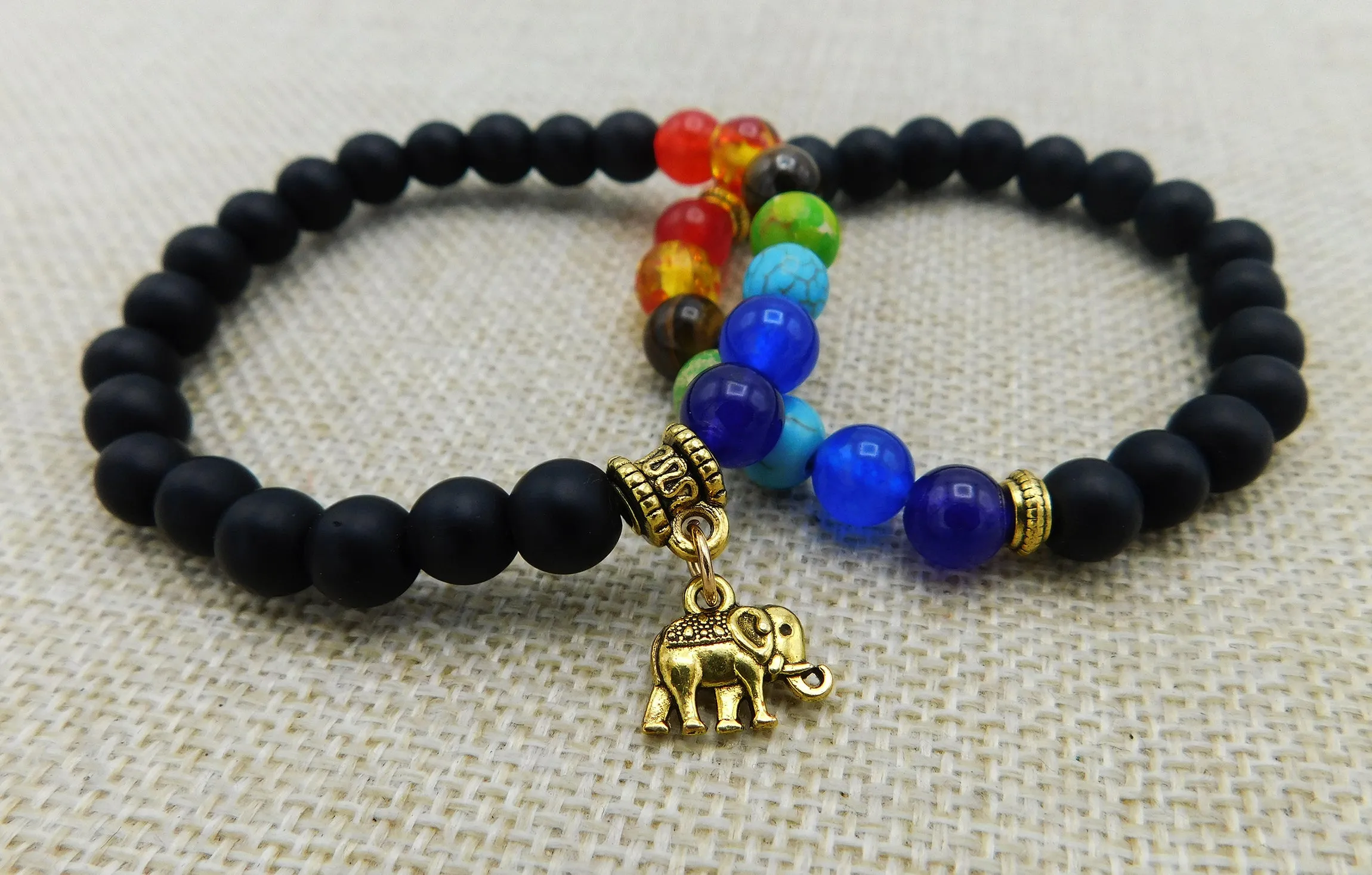 Elephant Bracelet Beaded Black Jewelry Colorful 2 Piece