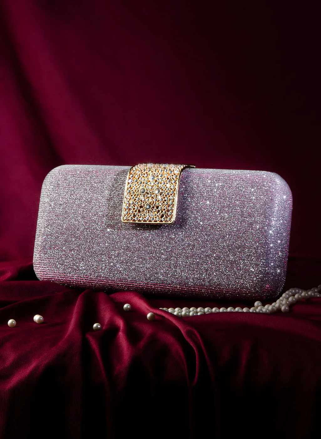 Embellished Buckle Hard Clutch