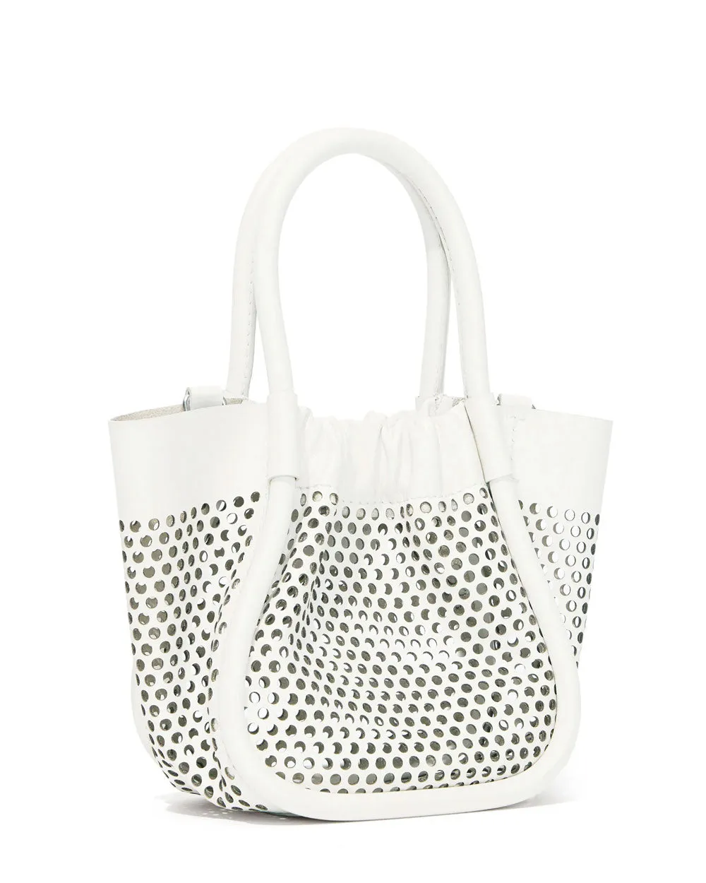 Extra Small Perforated Ruched Tote in White