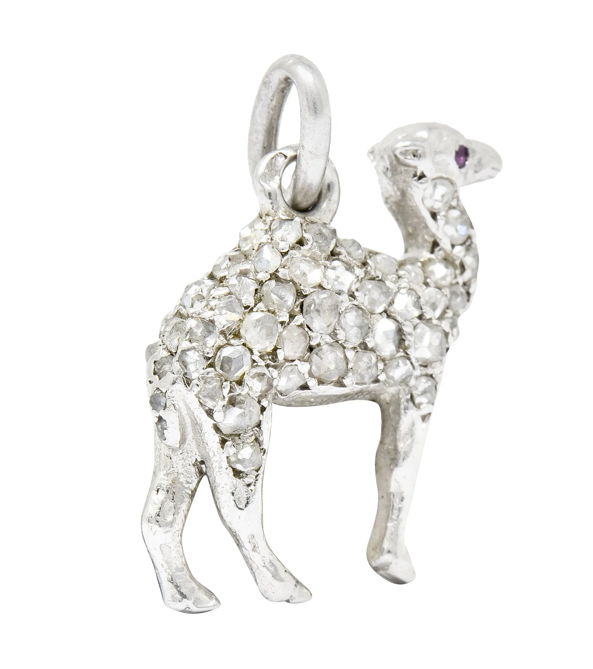 French Cartier Edwardian Rose Cut Diamond Platinum Camel Charm