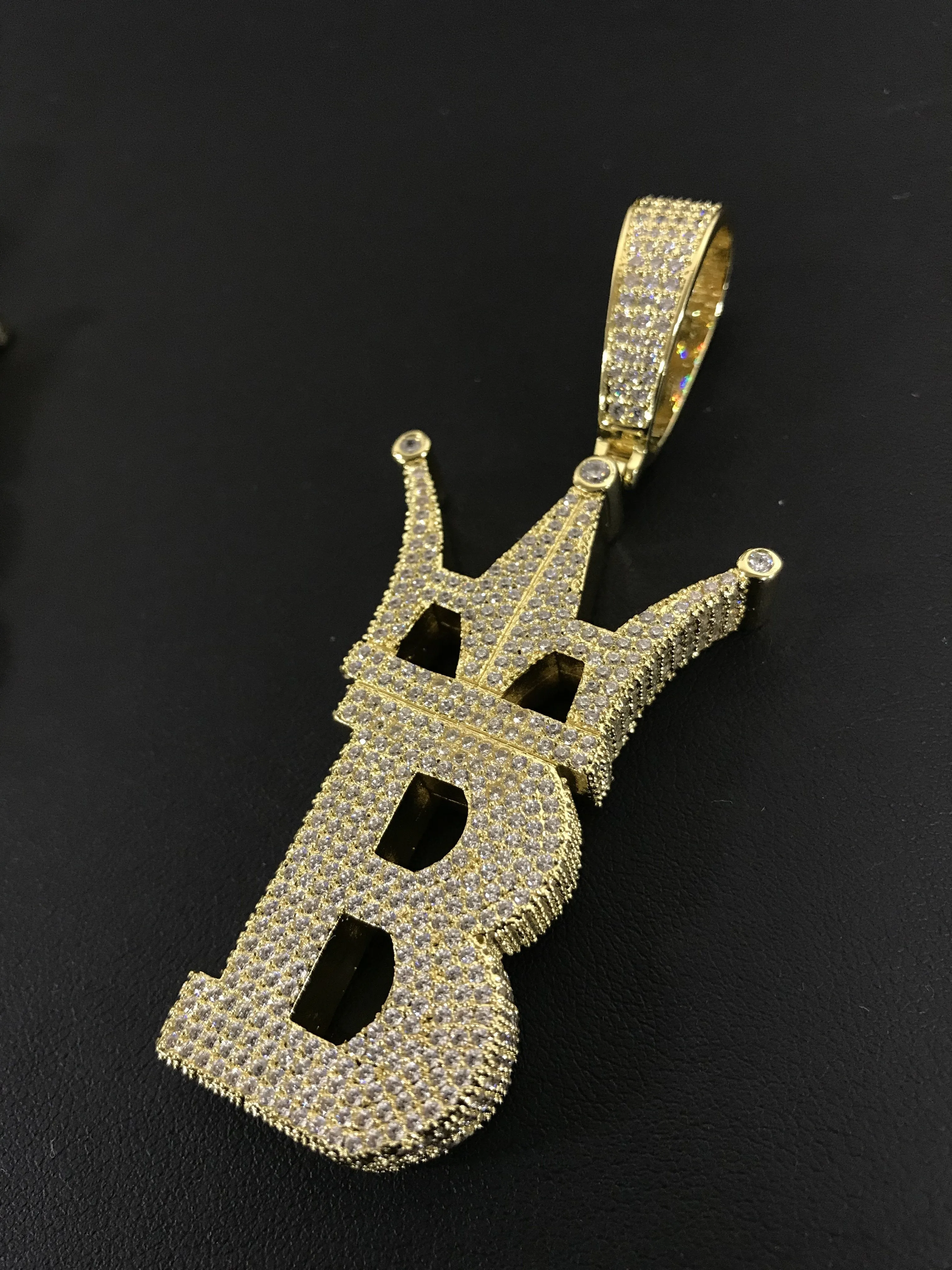 HipHopBling Logo 3D Large Gold Micro Pave Pendant