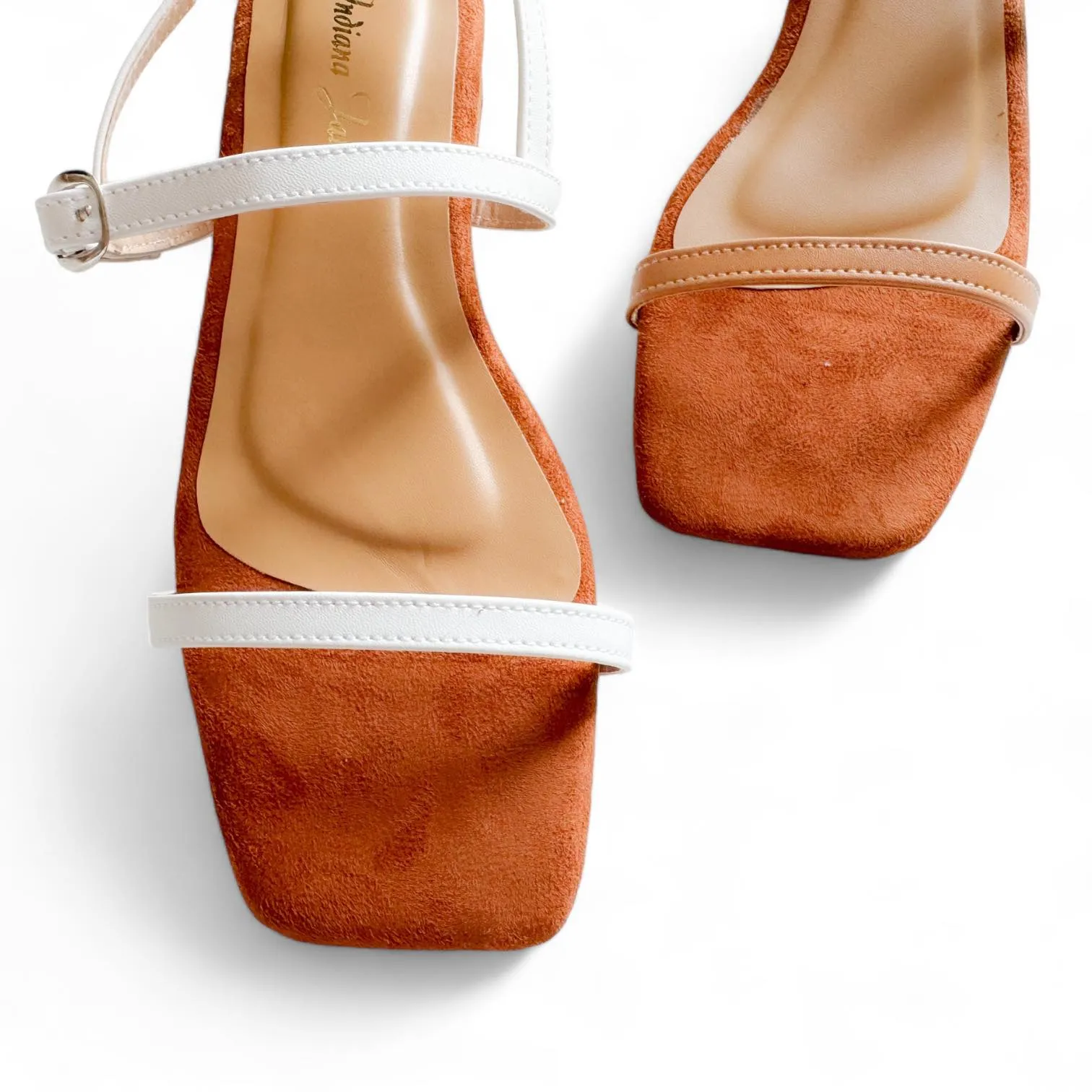 JUNO Suede Two Tone Strap 1” Heel Sandals