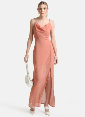 Kazo Mahogany Cowl Neck Maxi Dress