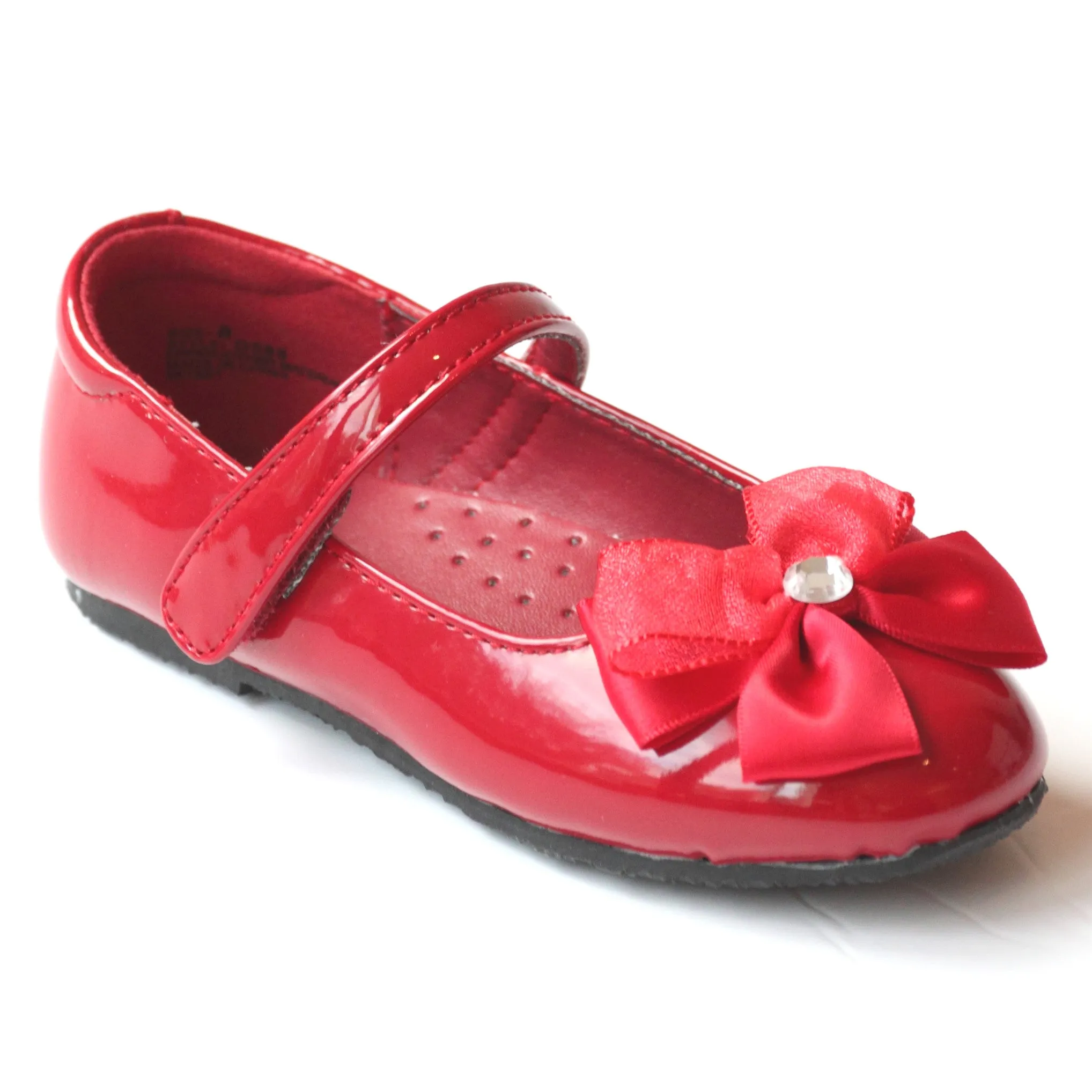 L'Amour Girls Jeweled Satin Bow Flats