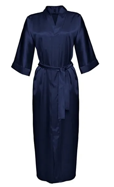 Long satin marine blue kimono Iga