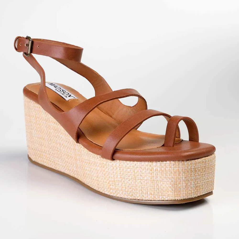 Madison Cara Strappy Wedge Sandal - Tan