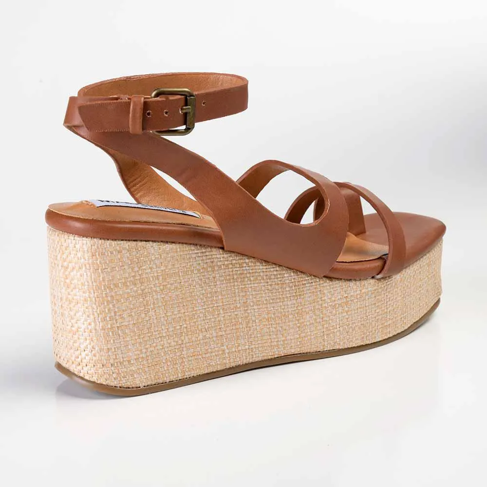 Madison Cara Strappy Wedge Sandal - Tan