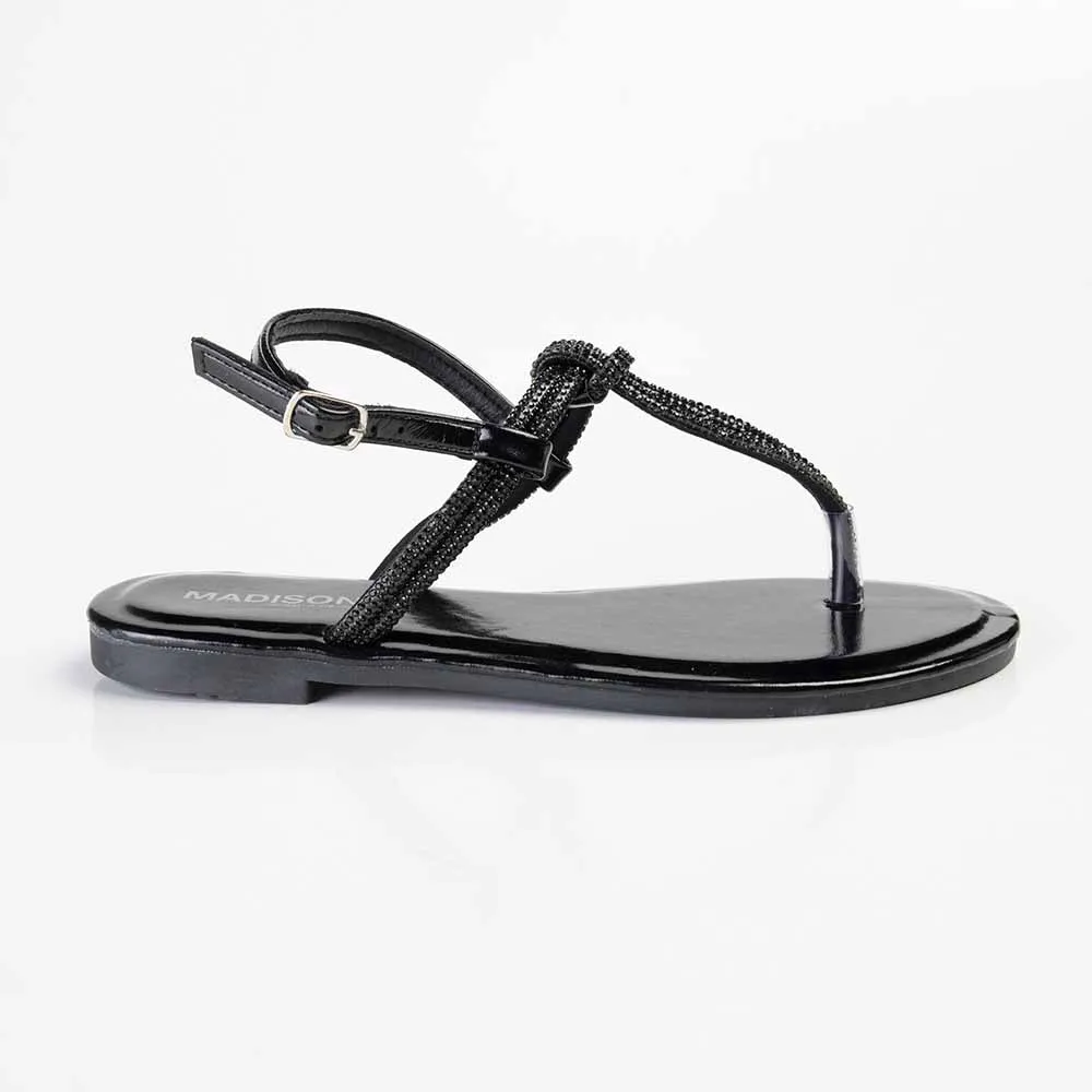 Madison Heather Metallic T-bar Sandal - Black