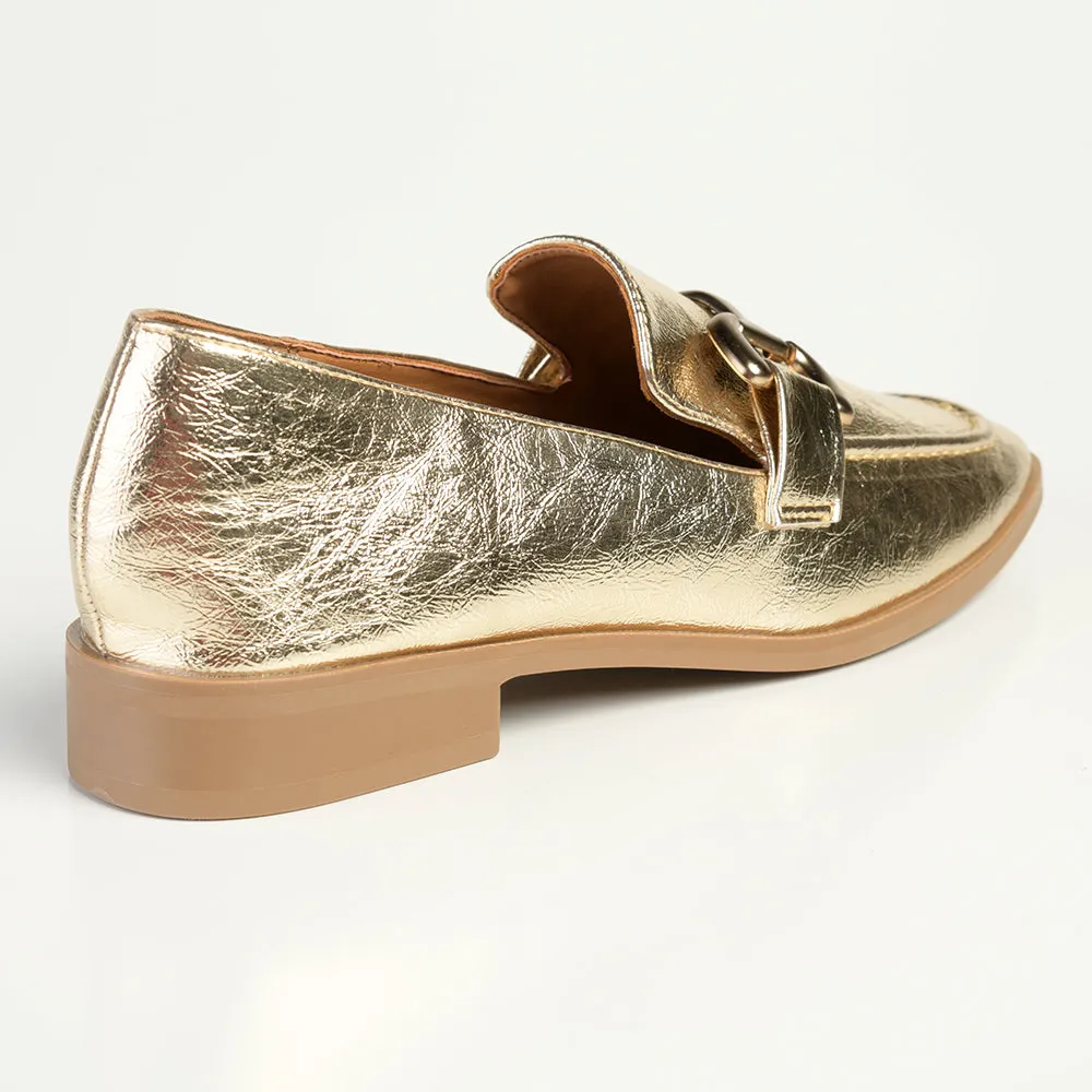 Madison Polly Loafer With Gold Metal Trim Detail - Champagne