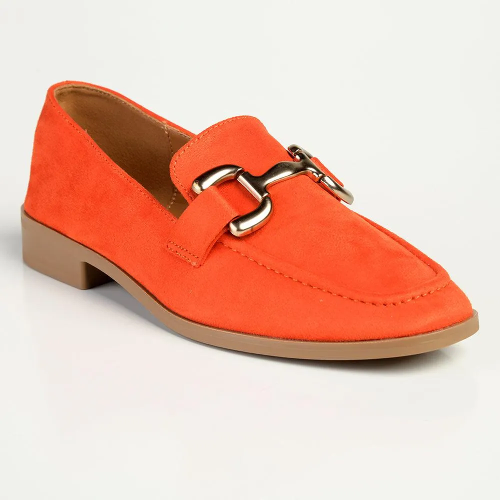 Madison Polly Loafer With Gold Metal Trim Detail - Orange