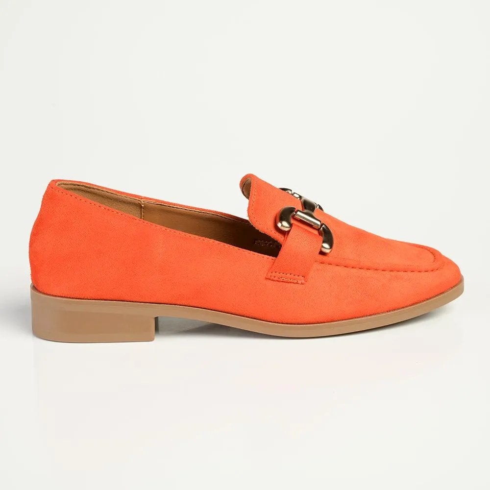 Madison Polly Loafer With Gold Metal Trim Detail - Orange